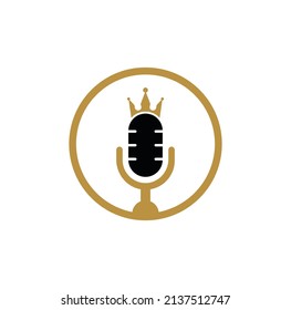Podcast king vector logo design. King music logo design concept.