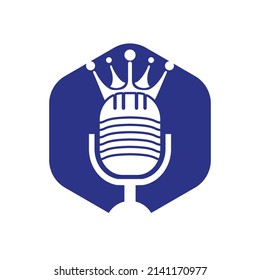 Podcast king vector logo design. King music logo design concept.