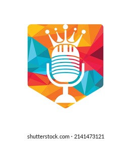 Podcast king vector logo design. King music logo design concept.