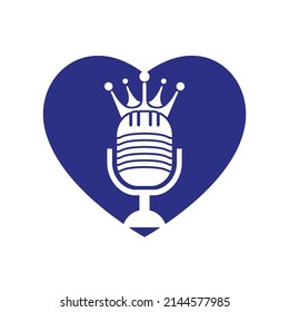 Podcast king vector logo design. King music logo design concept.	