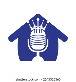 Podcast king vector logo design. King music logo design concept.	