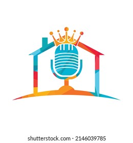 Podcast king vector logo design. King music logo design concept.	