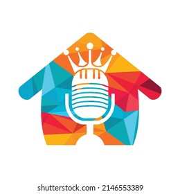 Podcast king vector logo design. King music logo design concept.	