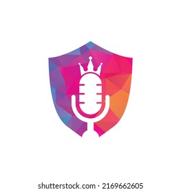 Podcast king vector logo design. King music logo design concept.	
