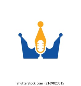 Podcast king vector logo design. King music logo design concept.	
