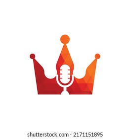 Podcast king vector logo design. King music logo design concept.	
