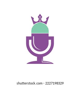 Podcast king vector logo design. King music logo design concept.	