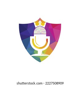 Podcast king vector logo design. King music logo design concept.	