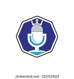 Podcast king vector logo design. King music logo design concept.	