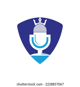 Podcast king vector logo design. King music logo design concept.	