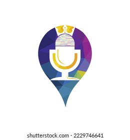 Podcast king vector logo design. King music logo design concept.	