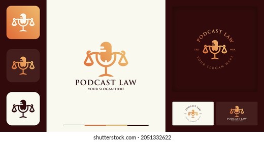 podcast lawyer modern vintage logo design and business card