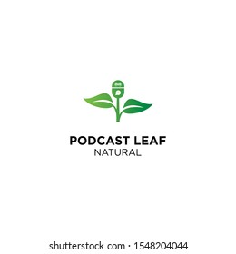 podcast with leaf natural logo template