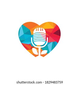 Podcast leaf nature ecology vector logo design. Podcast talk show logo with mic and leaves.