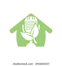 Podcast leaf nature ecology vector logo design. Podcast talk show logo with mic and leaves.