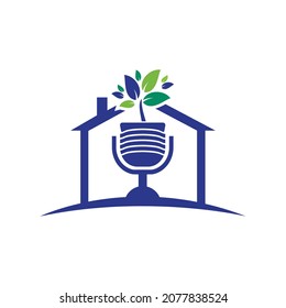 Podcast leaf nature ecology vector logo design. Podcast talk show logo with mic and leaves.	