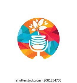 Podcast leaf nature ecology vector logo design. Podcast talk show logo with mic and leaves.	