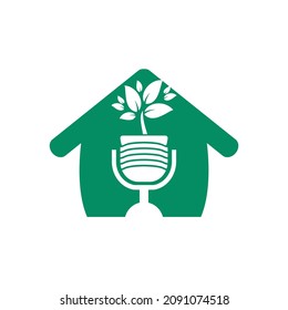 Podcast leaf nature ecology vector logo design. Podcast talk show logo with mic and leaves.	
