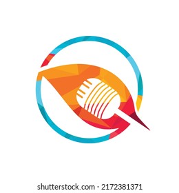 Podcast leaf nature ecology vector logo design. Podcast talk show logo with mic and leaves.
