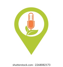 Podcast leaf nature ecology vector logo design. Podcast talk show logo with mic and leaves.