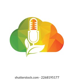 Podcast leaf nature ecology vector logo design. Podcast talk show logo with mic and leaves.