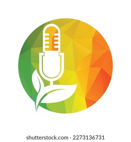 Podcast leaf nature ecology vector logo design. Podcast talk show logo with mic and leaves.