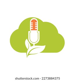 Podcast leaf nature ecology vector logo design. Podcast talk show logo with mic and leaves.