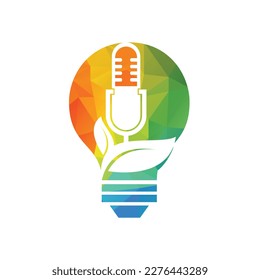 Podcast leaf nature ecology vector logo design. Podcast talk show logo with mic and leaves.