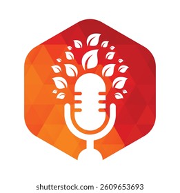 Podcast leaf vector logo design. Podcast talk show logo with mic and leaves.