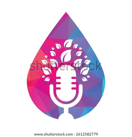 Podcast leaf vector logo design. Podcast talk show logo with mic and leaves.