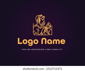 Podcast line art vector logo 