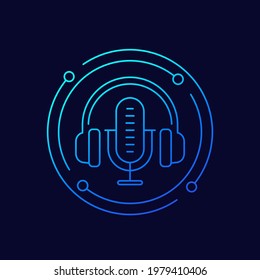 Podcast line icon with headphone and microphone