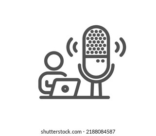 Icono de línea de podcast. Señal de micrófono de estudio. Símbolo de micrófono de registro de voz. Elemento de diseño de calidad. Icono de podcast de estilo lineal. Trazo editable. Vector