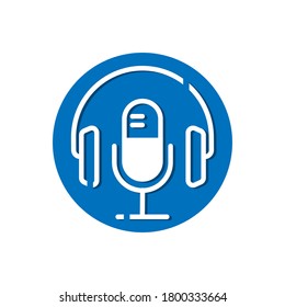 podcast line icon vector flat design illustration with microphone and headset. simple style of logo, sign, emblem, symbol