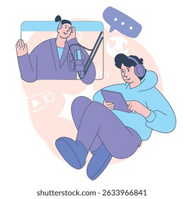 Podcast Listening Experience Vector Illustration