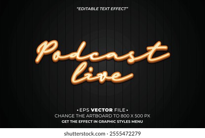 Podcast Live 3d text effect editable effect