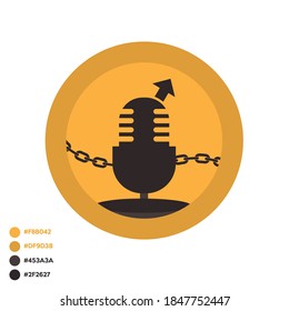 Podcast Logo with a Arrow on Top of A Vintage Microphone and a Chain Behind