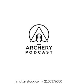 podcast logo with arrowhead illustration,vector podcast logotype