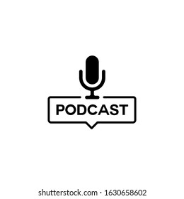 Podcast logo, banner, sign, emblem vector design.  Microphone icon.