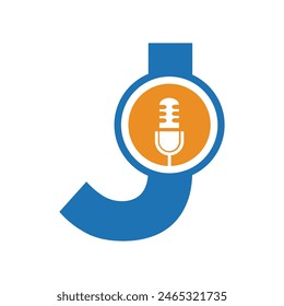 Podcast Logo combine with letter J vector template