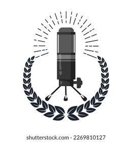 concepto de logotipo de podcast con logotipo de micrófono de efecto retro para talk show 