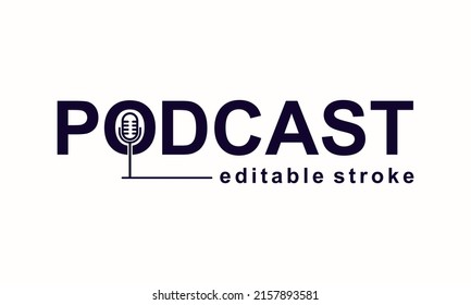 Podcast Logo Concept. Webcast Logo Design For Radio Or Broadcasting. Studio Desktop Microphone Icon With Podcast Text