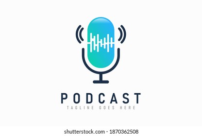 Podcast Logo Design. Abstract Microphone Symbol Logo Design Usable For Business, Foundation, Industrial, Tech, Services Company. Flat Vector Logo Design Illustration.