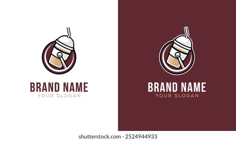 Podcast logo design. Bubble drink tea ice coffee logo icon graphic template