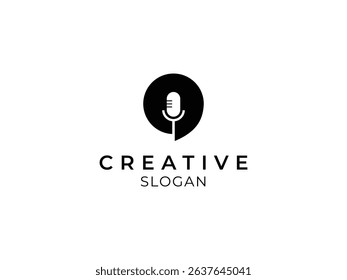 Podcast logo design with microphone and bubble chat icon