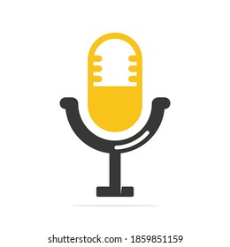 Podcast logo design. Studio table microphone with broadcast icon design.