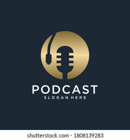 podcast logo design template vector