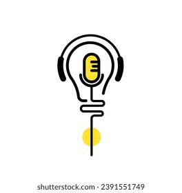 Podcast Logo design using Lightbulb, Microphone and Headphone icon