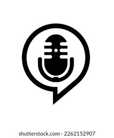 Podcast Logo design using Microphone and Bubble chat or talk icon, outline style.