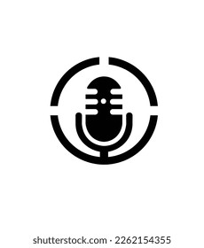 Diseño de logotipo de podcast con micrófono, estilo de contorno.